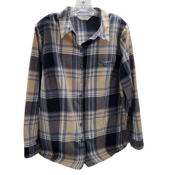 Allison Daley Button Down Plaid Thread‎ Blouse w/ Roll Up Sleeves Womens Sz 2XL - Picture 1 of 12